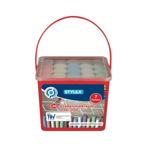 Straßenkreide im eckigen Eimer